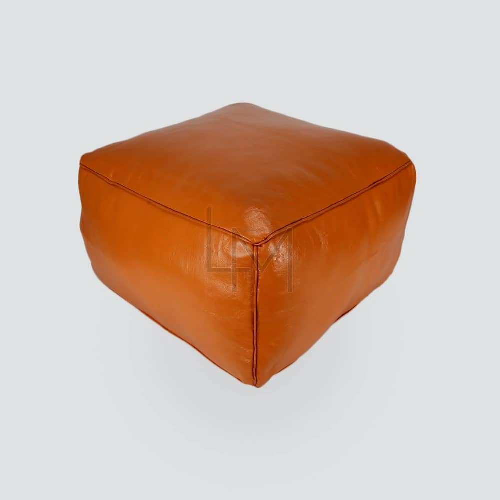 Square Handmade Leather Pouf lumieresmed